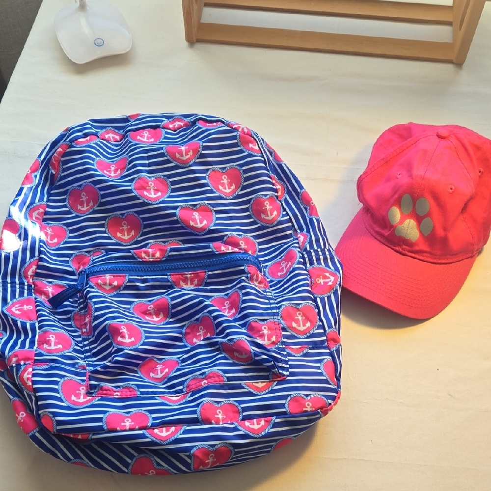 Kids Blue and Pink Anchor Backpack and Cap Set